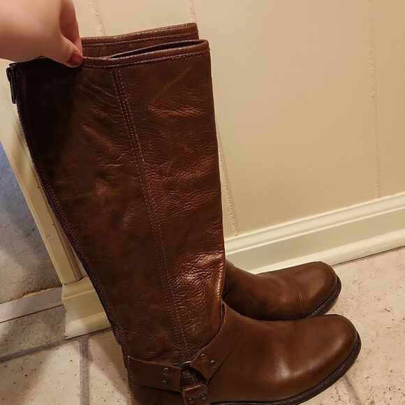 Frye Women's Phillip Harness Dark Brown Tall Brown Riding Boots Size 8.5 - Picture 2 of 14